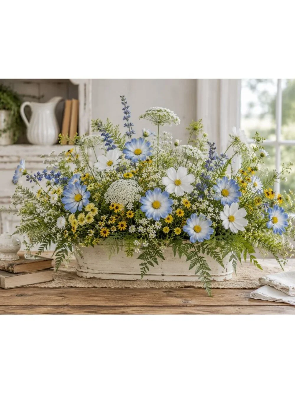 Cosmos Blue Ombre Artificial Wildflowers Set of 2 Farmhouse